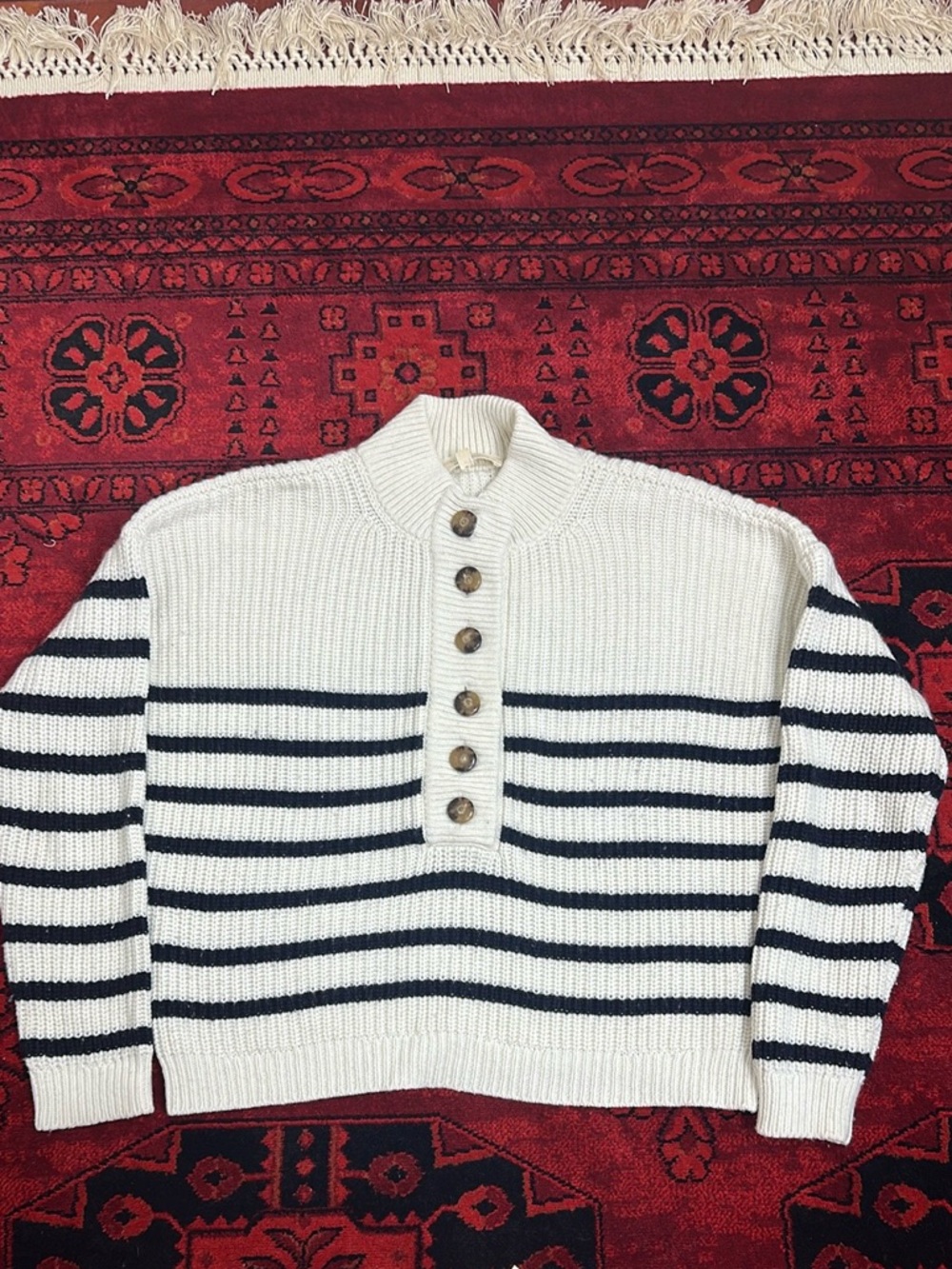 Sezane “Lucas” henley button up stripe sweater